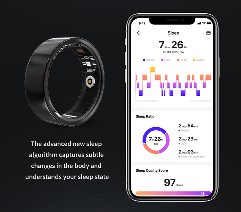 Smart Ring, Heart Rate and Blood Pressure Rings for Women Men w/Sleep Blood Oxygen Monitor IP68 Waterproof Fitness Tracker Ring Pedometer Calories Step Counter, Black #11 #11(C=64.7mm)