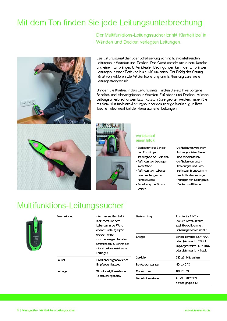 Schneider Electric - Thorsman Multifunction Cable Detector, Precise Line Location from Telephone to Vehicle Lines, Includes Transmitter and Receiver, 2 x 1.5 V Type AAA, 4 x 1.5 V, IMT23206 Multifunctional cable finder Standard