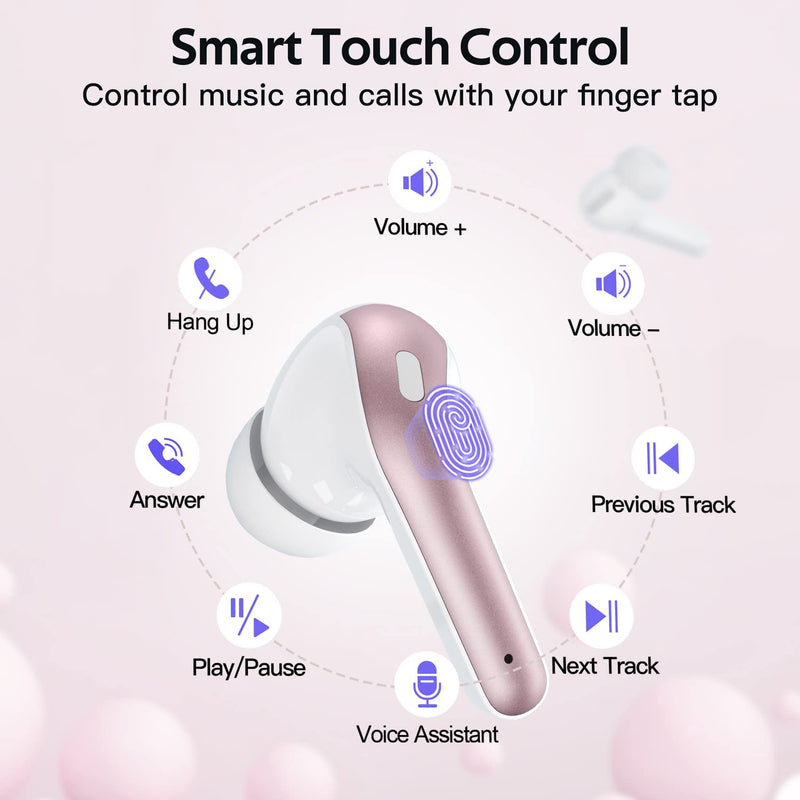 TAGRY 2 Sets X08 Pink and White Bluetooth Headphones True Wireless Earbuds 60H Playback Ear Buds with Wireless Charging Case in-Ear Earbuds with Mic