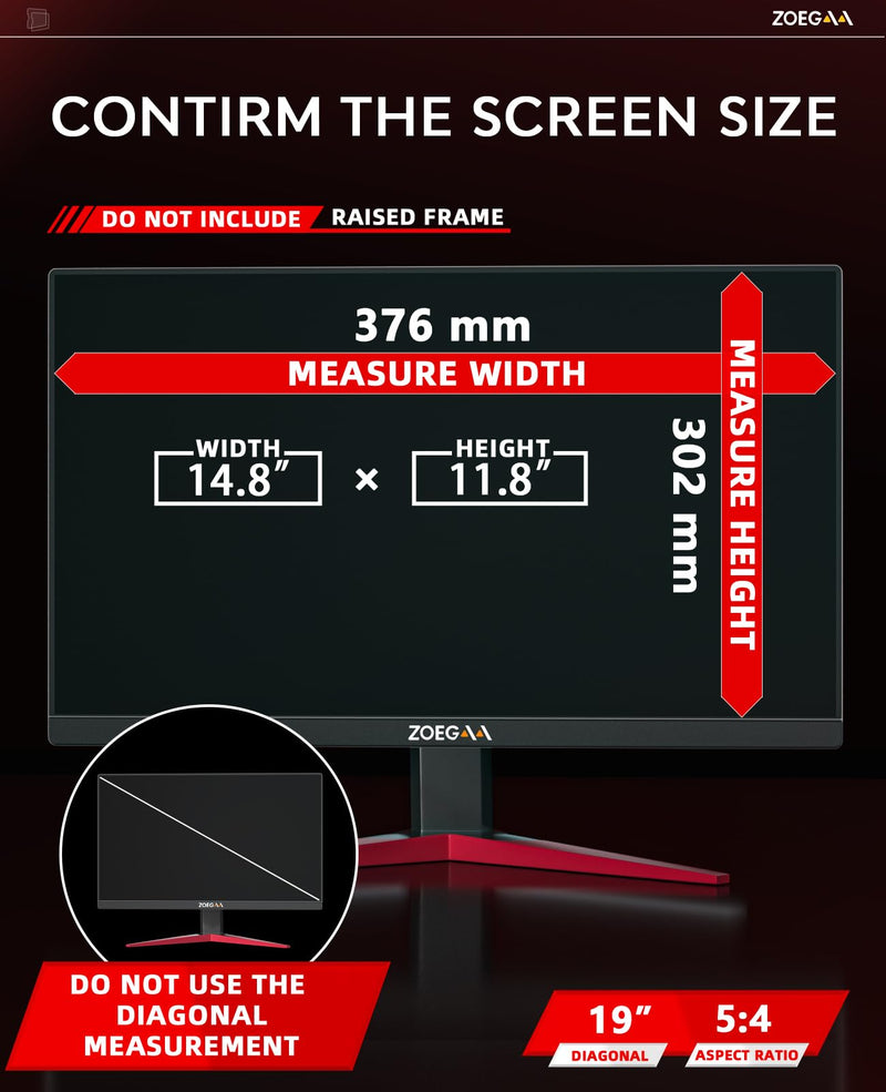 ZOEGAA 19 Inch 5:4 Computer Privacy Screen for Monitor, 19 inch Removable Anti Blue Light Glare Eye Protection Shield, Black Blackout Anti Spy Desktop Security Private Filter 19 inch Computer with 5:4 Aspect Ratio