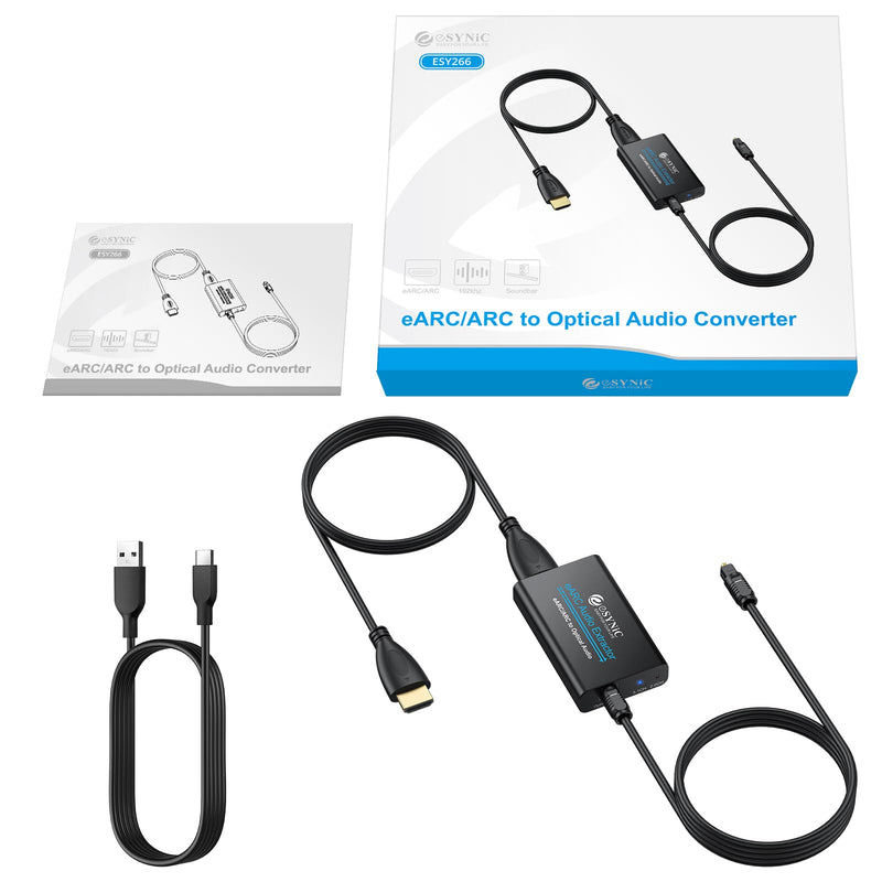 [AUSTRALIA] - eSynic Professional eARC Audio Extractor-Only Work for HDTV ARC/eARC Ports-192KHZ ARC to Optical Audio Adapter-Easy to Setup-7ft Long-Dolby5.1 & DTS 5.1 Formats-from HDTV to Optical Soundbar-No CEC 