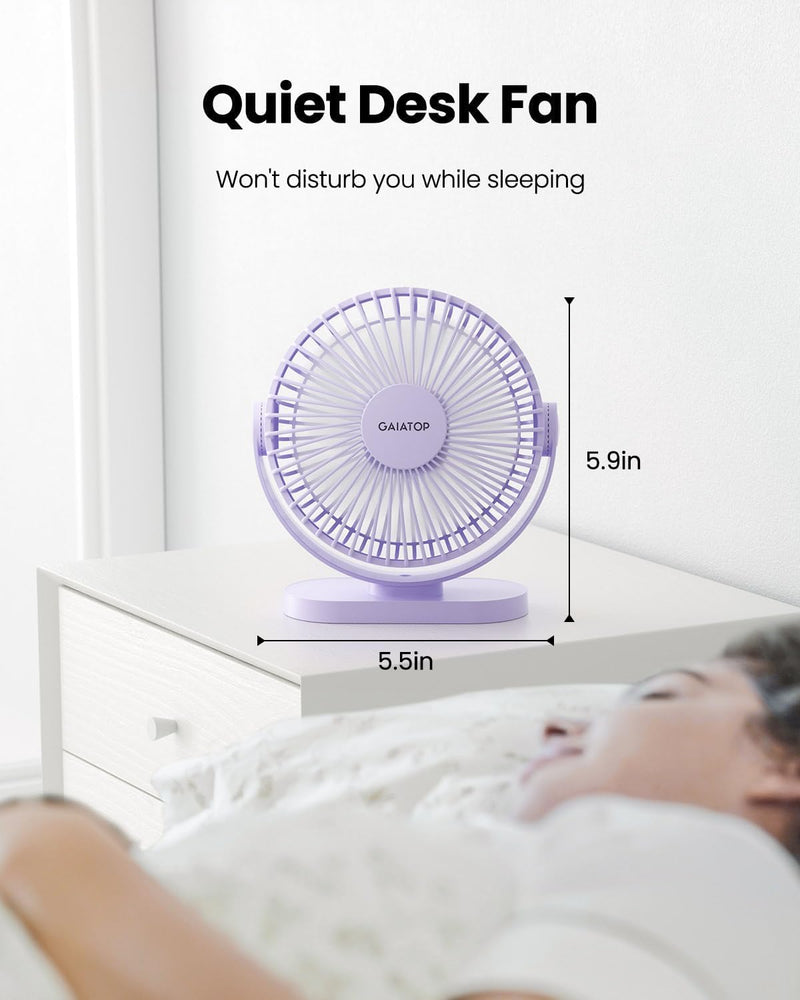 Gaiatop USB Desk Fan, 3 Speeds Powerful Portable Fan, 5.5 Inch Quiet Cooling Mini Fan, 90° Rotate Small Table Fan with 5ft Cable Personal Fan for Desktop Home Office Travel Purple
