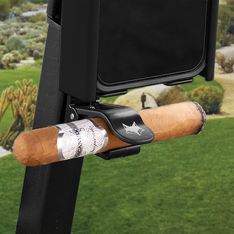 DESERT FOX GOLF Phone Caddy and Cigar Holder - Adjustable Cart Mount With Secure Clip - Hands-Free GPS & App Access - Fits All Phones (Black) Black