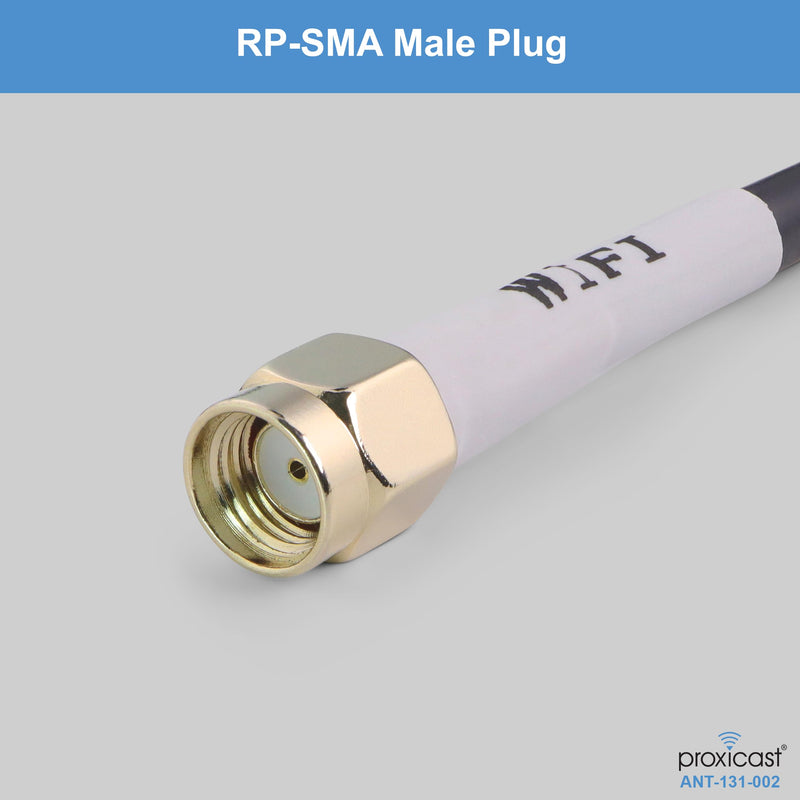Proxicast Indoor/Outdoor Omnidirectional WiFi Antenna - Tri-Band 2.4/5.8/6 GHz - 3-5 dBi Gain - Vandal Resistant Low Profile Fixed Through-Hole Mount - 10 ft Coax Lead w/RP-SMA (ANT-131-002) Single Lead