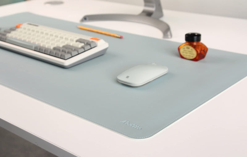 DeskPaw Dual-Sided Leather Desk Pad,Blotter for Laptop Computer,Mouse Pad,Writing,Drawing,Arts and Craft Mat (Blue/Silver, 17"x35”) 17"x35” Blue/Silver