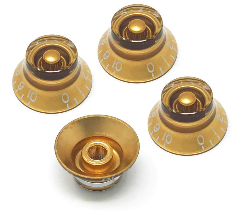 [AUSTRALIA] - Gold Top Hat Bell Knobs compatible with Gibson Les Paul Electric Guitar (Set of 4) Fits 24 Fine-Spline USA (Imperial) Split Shaft Pots Recessed RB24US-GLD4 Gold 