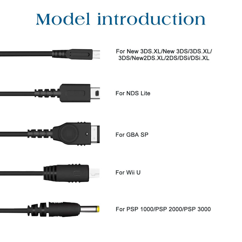 Xahpower 5 in 1 USB Charger Cable for Nintendo DS Lite/Wii U/New 3DS XL,3DS XL,2DS,Dsi XL,NDS/GBA SP(Gameboy Advance sp),PSP 1000 2000 3000