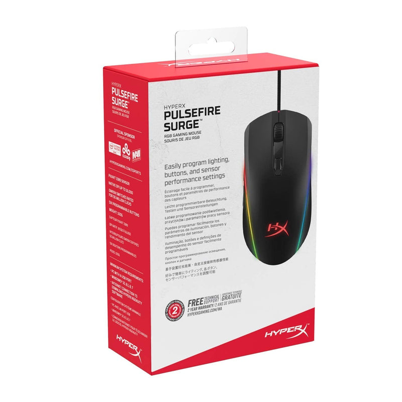 HyperX Pulsefire Surge - RGB Wired Optical Gaming Mouse, Pixart 3389 Sensor up to 16000 DPI, Ergonomic, 6 Programmable Buttons, Compatible with Windows 10/8.1/8/7 - Black