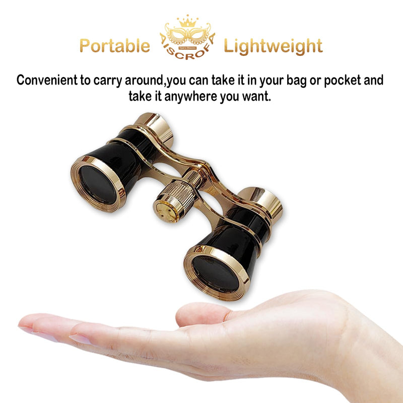 Opera Glasses,3X25 Theater Binoculars with Foldable and Extendable Handle,Mini Binocular Compact Lightweight,Portable Theater Glasses for Adults Kids Women in Musical Concert Black with Handle