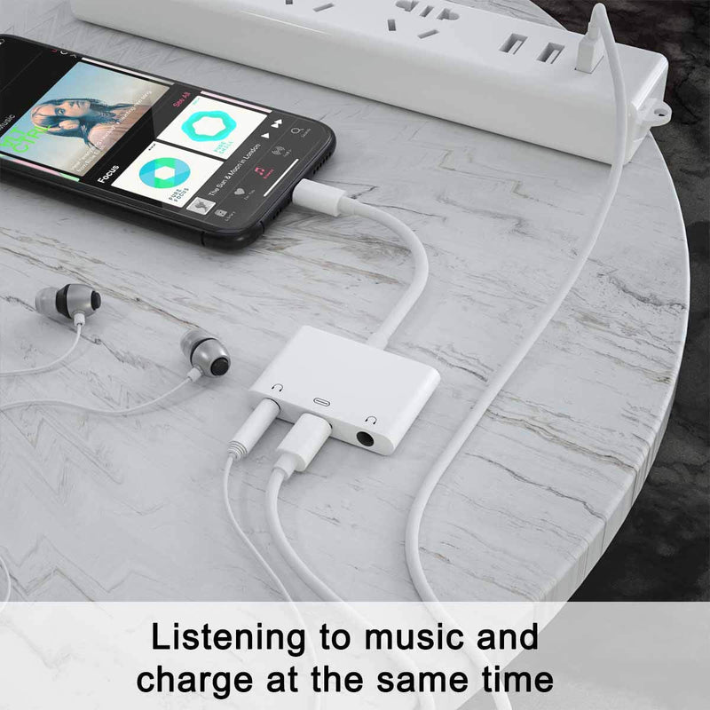 [AUSTRALIA] - 3in1 Lighting to 3.5mm,Headphone Adapter for iPhone, Dual Earphone Jack Audio and Charging Adapter,Headphone Splitter for iPhone 14/13/12/11/XS Max/XR/8/7 Plus /6/ iPad,Support iOS 10 to16 