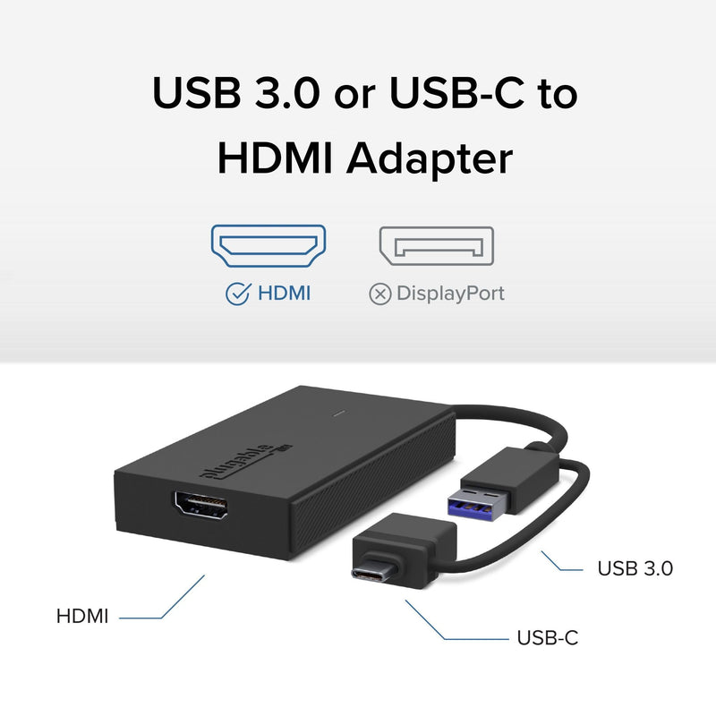 [AUSTRALIA] - Plugable USB C to HDMI Adapter, Universal Video Graphics Adapter for USB 3.0 and USB-C Macs and Windows, Extend an HDMI Monitor up to 1440p@60hz 