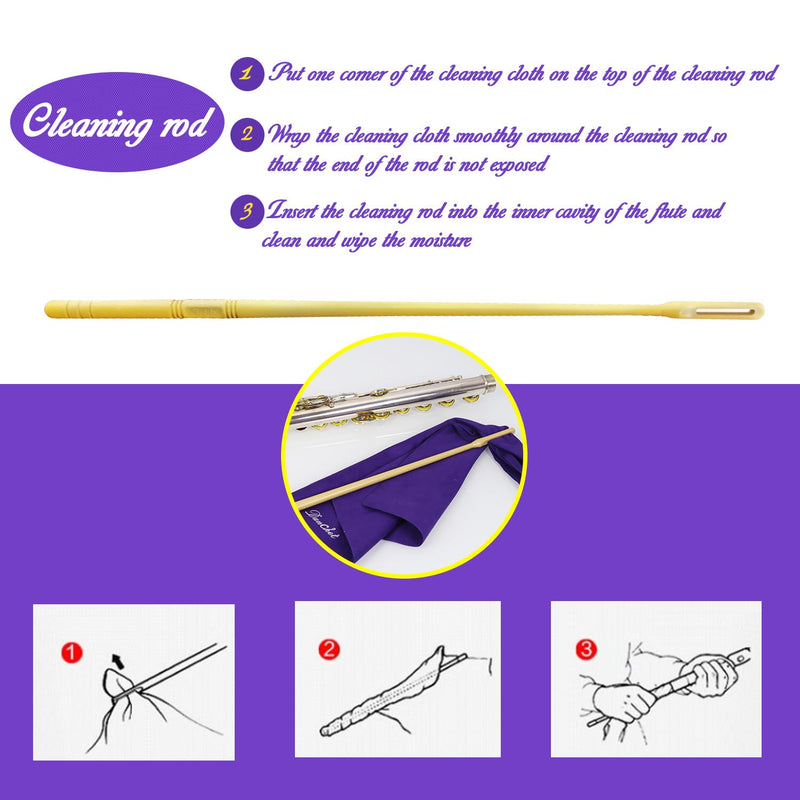 Flute Cleaning Care Cleaning Kit: Key Oil + Cork Grease + Swab + Cleaning Cloth + Cleaning Brush + Cleaning Rod - Maintenance Kit