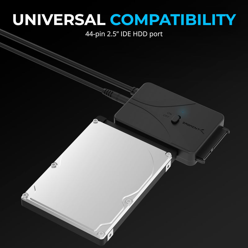 SABRENT USB-C to SATA/IDE Hard Drive Adapter, 2.5/3.5/5.25in (USB-DS12) | SSD/SATA/IDE converter; UL power supply; LED activity lights; up to 10TB support; hard drive reader Hard Drive Converter