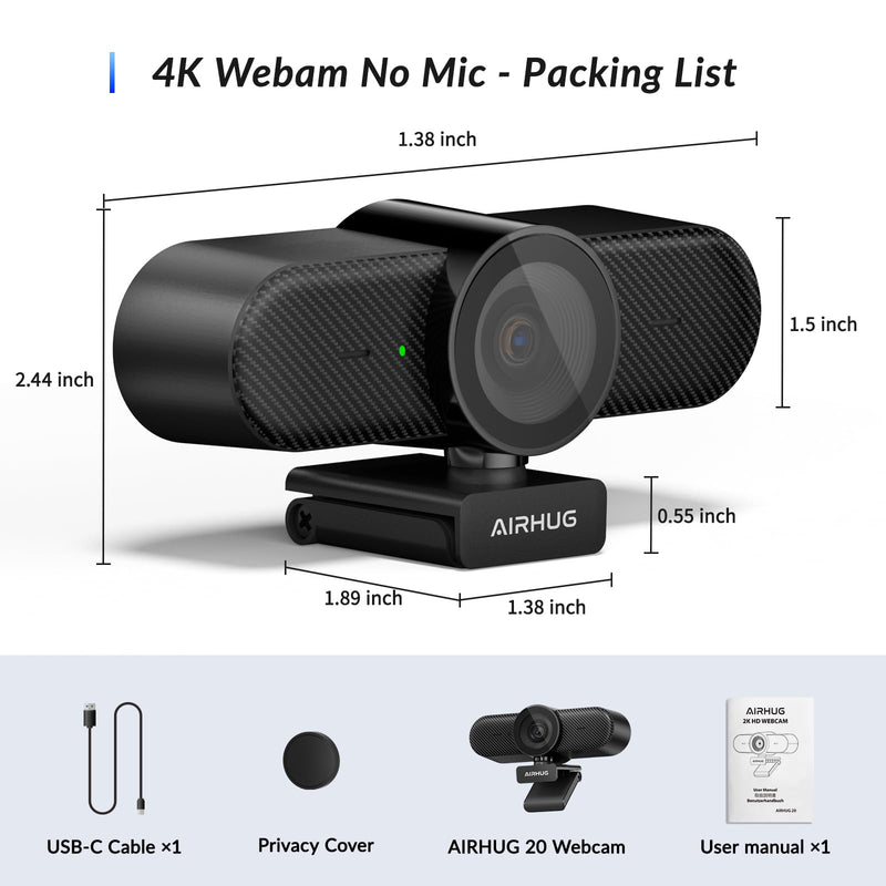 [AUSTRALIA] - Webcam No Mic with Privacy Cover, USB Web Cam for Computer and Laptop Plug & Play, Web Camera without Audio, 78° Wide-Angle,for Streaming and Conferencing (4K Webcam No Mic) 4K Webcam No Mic 