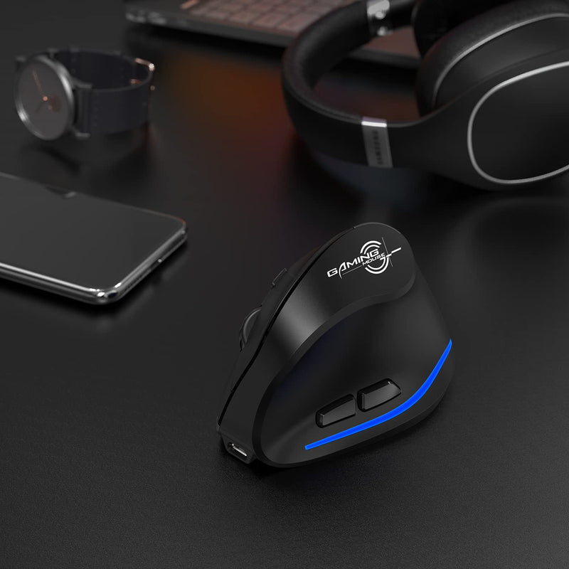 ECHTPower Rechargeable Ergonomic Mouse, 2.4G Wireless Vertical Mouse-Reduce Wrist Pain, 3 Adjustable DPI 2400/1600/1000, 6 Button, LED Wireless Mouse for Laptop, Computer, Desktop, Windows, Mac OS