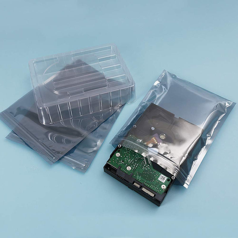 HRX Package 100pcs Premium Anti-Static Resealable Bags, 5.9 X 7.9 inches Plastic Static Free Bag for Motherboard SSD HDD Computer Electronic Components 5.9”X7.9” silver-gray