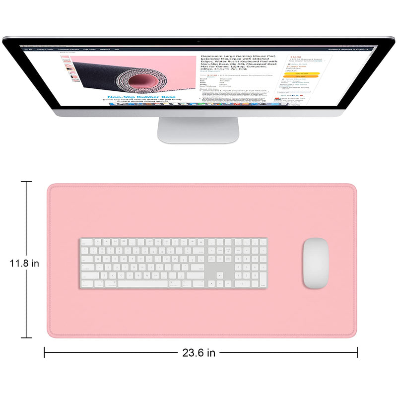 Dapesuom Large Mouse Pad, Extended Gaming Mouse Pad with Stitched Edges, Waterproof Desk Pads with Non-Slip Base, Computer Keyboard Pad, Big Mouse Mat for Laptop, Office, Home, 23.6 x 11.8 in, Pink XL Large (23.6" x 11.8" )
