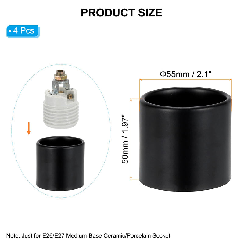[AUSTRALIA] - PATIKIL Light Socket Shade Ring, 4pcs E26 E27 Medium Base Metal Sockets Lock Ceramic/Porcelain Sockets with Thread Diameter 1-1/2 Inches for Hanging Lamp Holder, Black 50mm / 1.97" 
