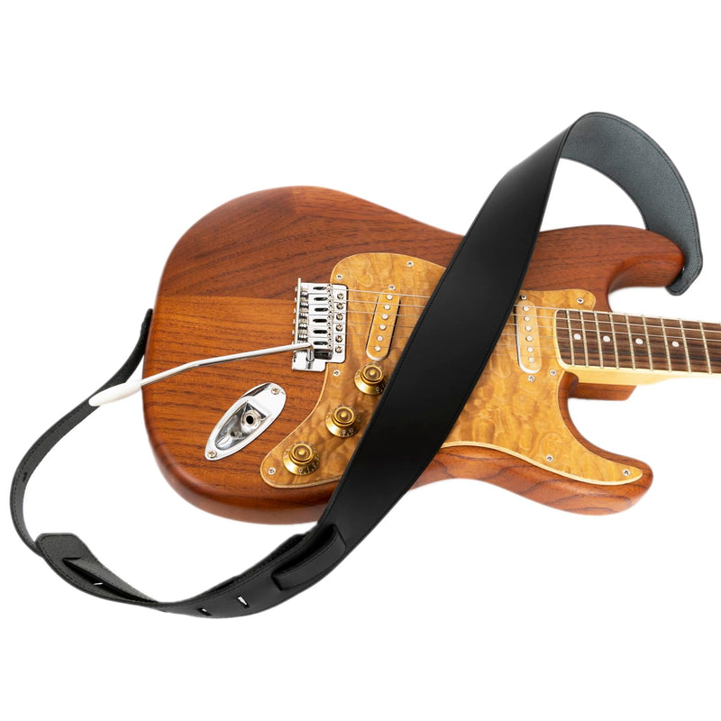 GUITAR STRAP Classsic Natural leather Adjustable length for Acoustic, Electric, Bass Guitars. Gift for Guitar Player. Release shoulder and neck tension (Black) Black