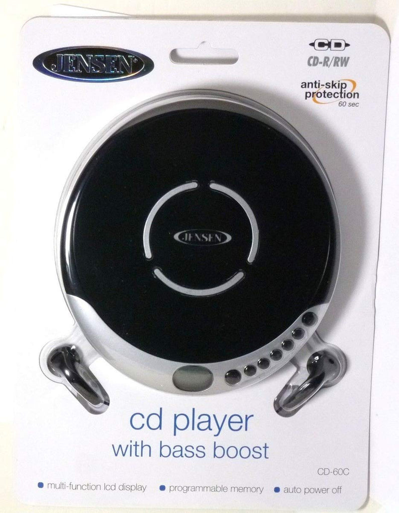 Jensen CD Portable Personal CD Player with 60 Seconds Anti-Skip Protection, FM Radio & Bass Boost + Stereo Earbuds - Black