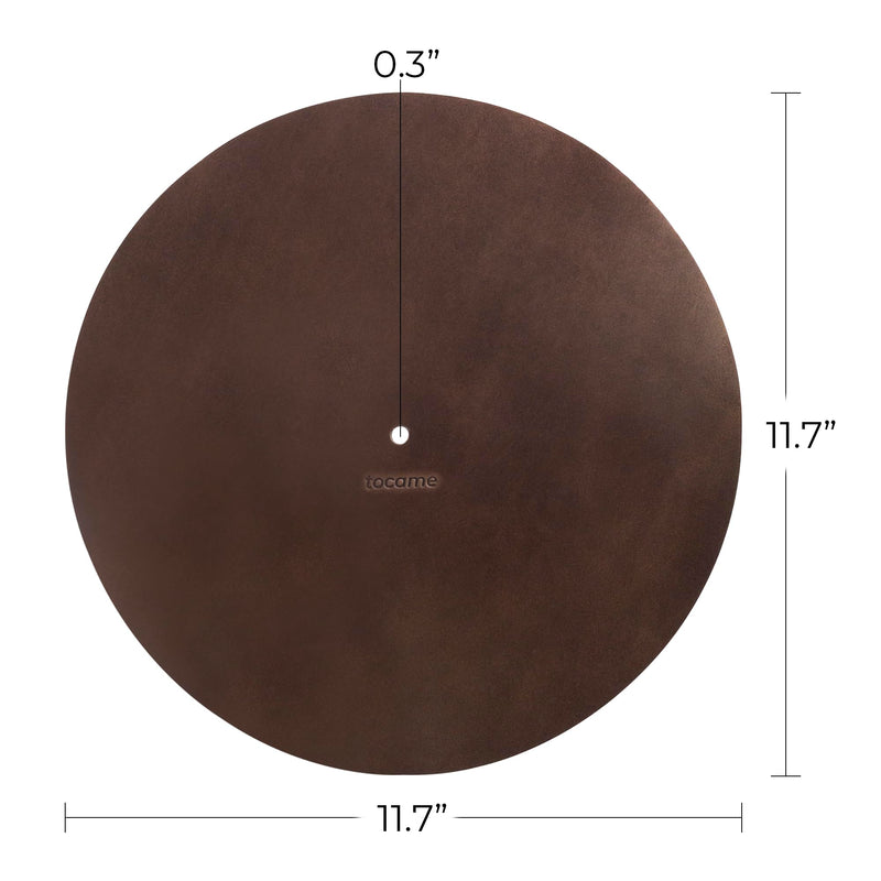 Classy Circular Turntable Slipmat, Antistatic Cover, Reduces Noise & Sounds from Static and Dust, Full Grain Leather, Handmade, Bourbon Brown