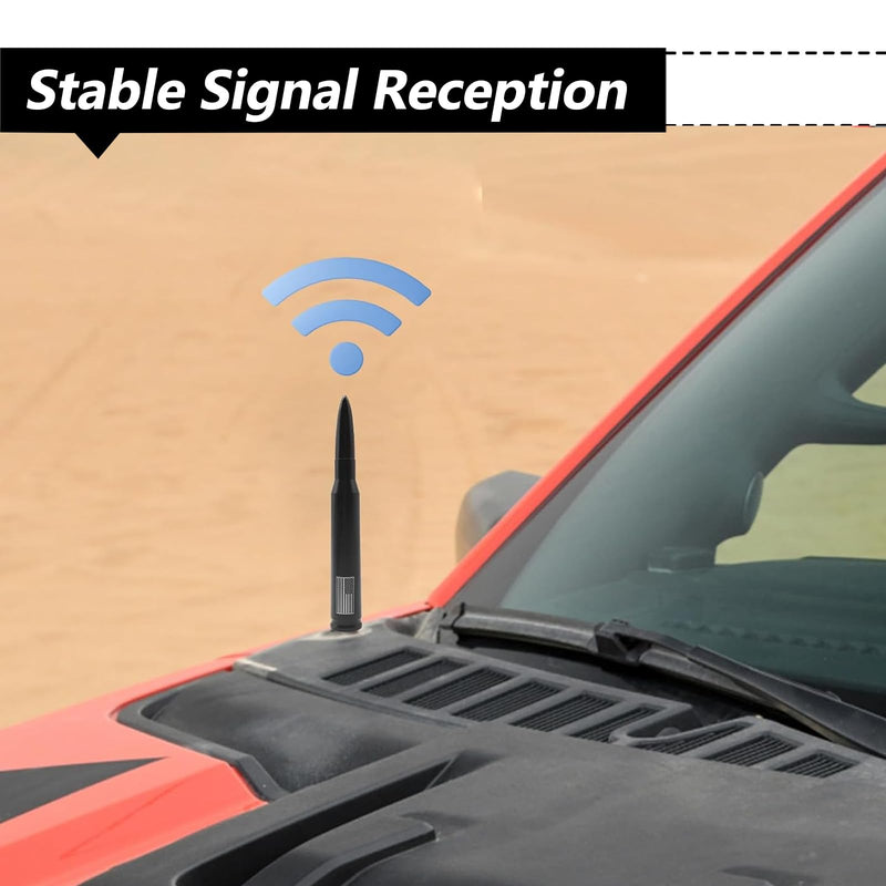 1 PC Car Bullet Antenna, Retractable Antenna Replacement, Enhanced Signal Receiver, Antenna with Screw Spacer, Compatible with Ford F150 Wrangler Jeep Chevrolet (Black) Medium Black