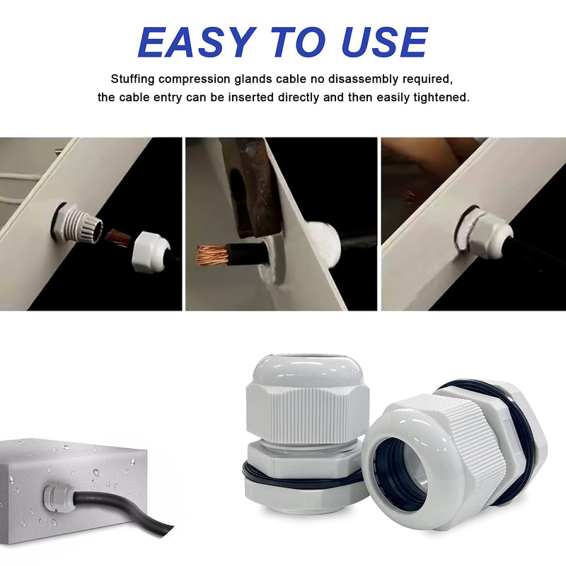 Pack of 6 Cable Glands M40 x 1.5, Bolatus Grey Cable Grommet IP68 Waterproof Fire Prevention Cable Glands with Locknut for Cable Guide M40 x 1,5