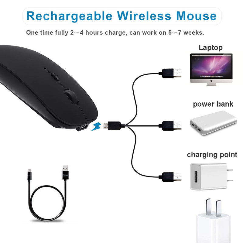 Bluetooth Mouse for Mac/Laptop/iPad/iPhone/Android PC,Rechargable Quiet Slim Wireless Mice Compatible with OS/Windows/Linux/Tablet/MacBook Pro/MacBook Air,Black