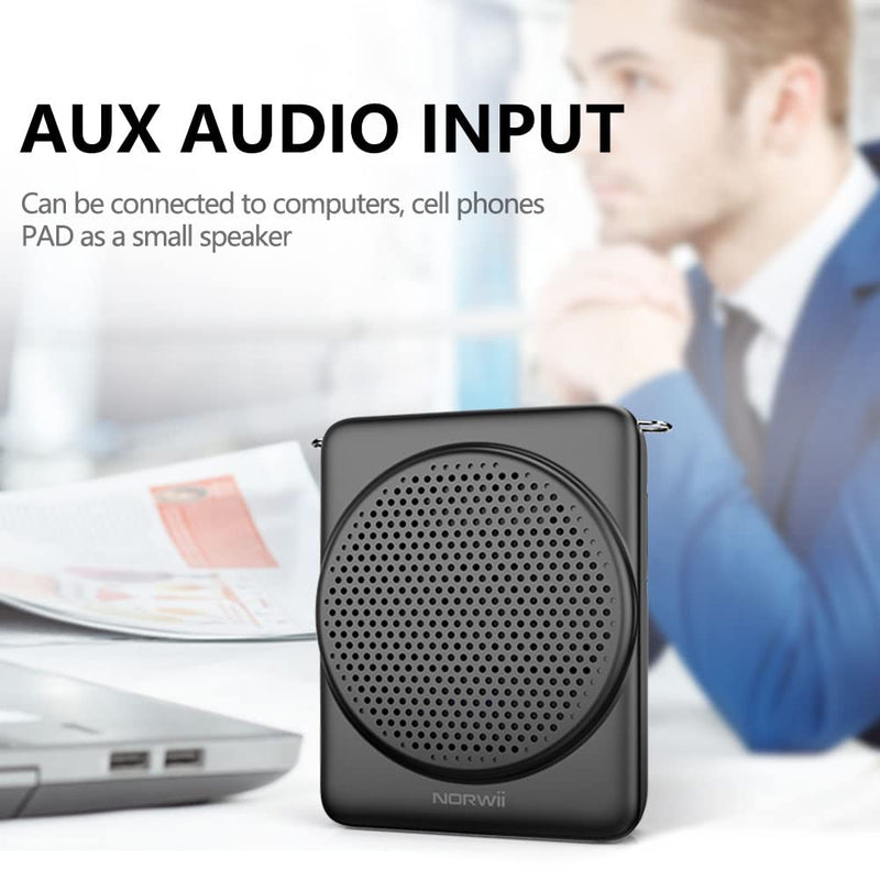 NORWII Mini Voice Amplifier, 3 Hours Quick Charging and up to 30 Hours Play, Portable Voice Amplifier for Teachers, Training, Tour Guide, etc (Black) Black