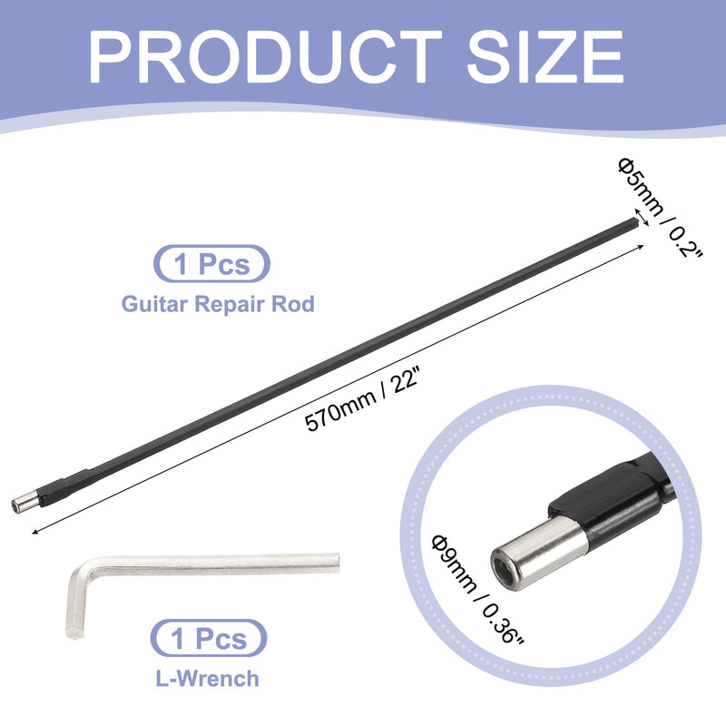 MECCANIXITY Guitar Two Way Rod, 570mm Low-Profile Guitar Rod with 4mm L-Wrench, Luthier Tools for Electric Acoustic Bass Guitars Neck Repair Adjustment, Black