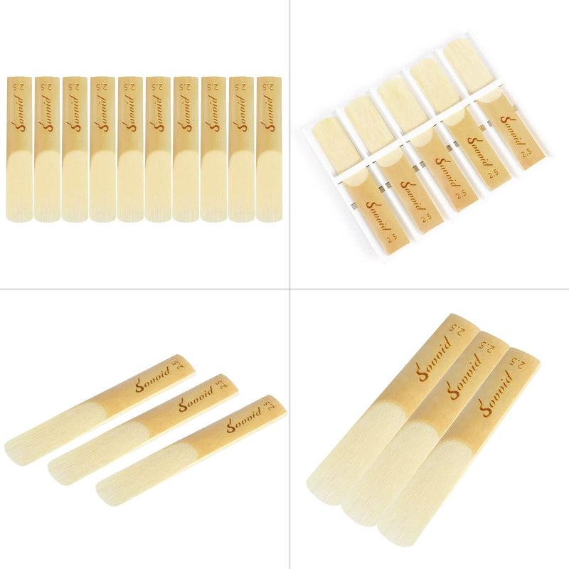 10 Pack Bb Clarinet Reeds with Plastic Box, Strength 2.5 Reeds for Clarinet, Thinner Reed Tip & Unfiled Cut for Easy of Play, Traditional Reeds for Clarinet Beginner and Player Light Brown