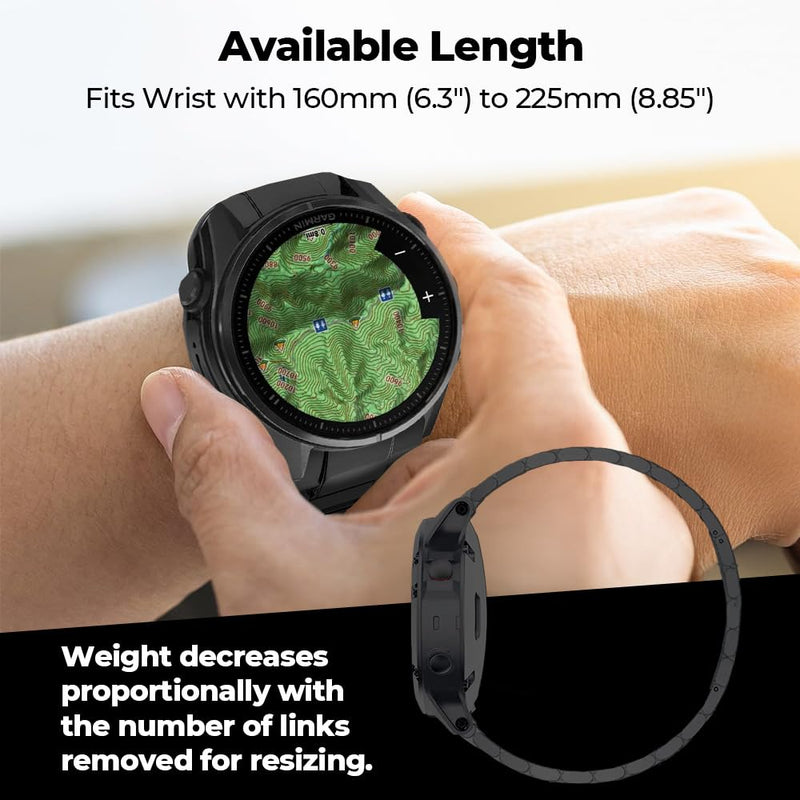 Tool Free Titanium QuickFit Metal Band for Fenix 8 47mm 51mm/Epix Pro Gen 2, 22mm 26mm No Gap Strap for Tactix/Instinct/Forerunner, Lightweight Skin-Friendly Durable for Running Outdoor Sports black