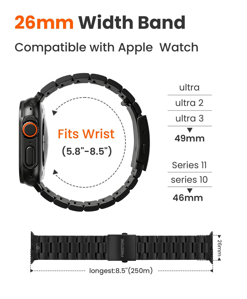 No Tool Need Titanium Band for Apple Watch Ultra 3/2/1 49mm | Durable DLC Coating,Anti-Scratch,Hypoallergenic 26mm Metal Band for Men,Secure Folding Clasp for Series 11/10 46mm Black