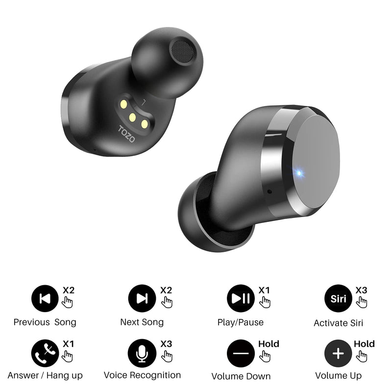 TOZO T12 Pro Wireless Earbuds with Qualcomm QCC3040, aptX Stereo Sound | 4 Mics CVC 8.0 Call Noise Cancelling Ear Buds, 2500mAh Wireless Charging Case, IPX8 Waterproof, 10mm Drivers, Premium Audio Black