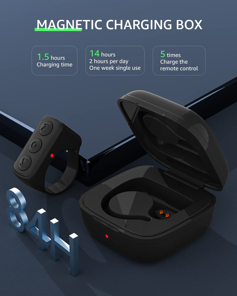 TIK TOK Wireless Page Turner Tiktok Scrolling Button Ring Fingertip Bluetooth Remote Control with Charging Case for iPhone Android ipad Cell Phone (Black) Black