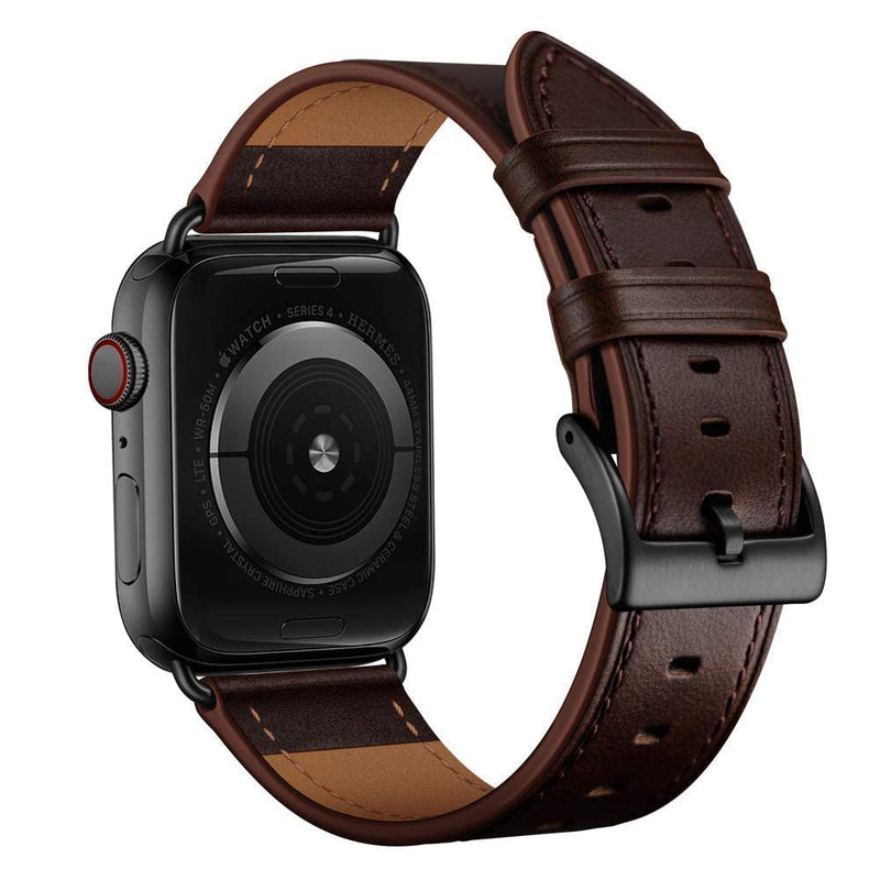 OUHENG Compatible with Apple Watch Band Genuine Leather Replacement Strap 49mm 45mm 44mm 42mm Dark Brown & Orange