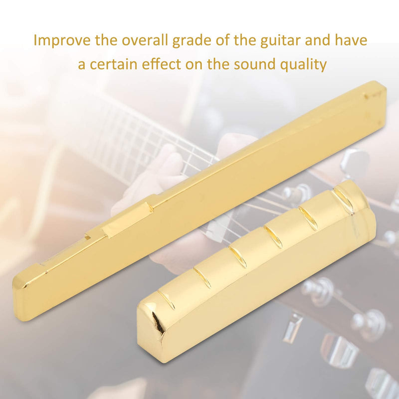 Keenso Guitar Nut and Saddle Set, Guitar Cattle Bone Saddle Metal Acoustic Brass Bone Bridge Saddle for 6 String Musical Instrument Accessories 76mm Saddle