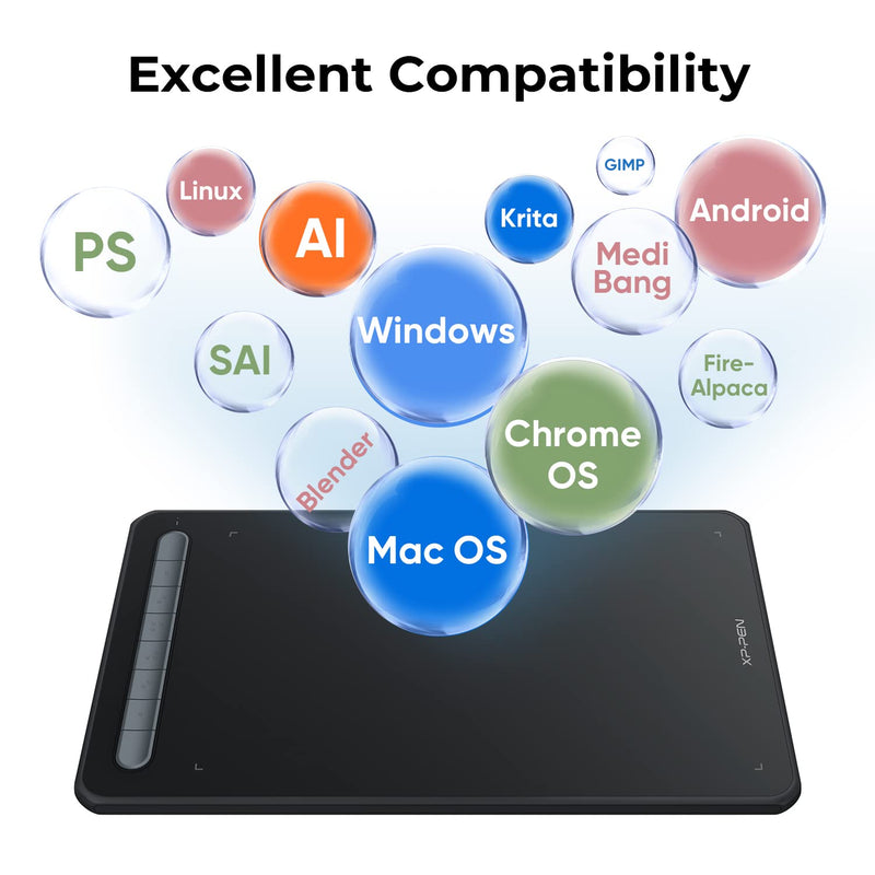 XPPen Drawing Tablet Deco MW Bluetooth Wireless Computer Graphics Tablet, Battery-Free X3 Stylus and 8 Shortcut Keys, Compatible with Chrome OS, Windows 7/8/10/11, Linux, Mac, Android (8x5 in, Black) 8.1 Inches-Wireless