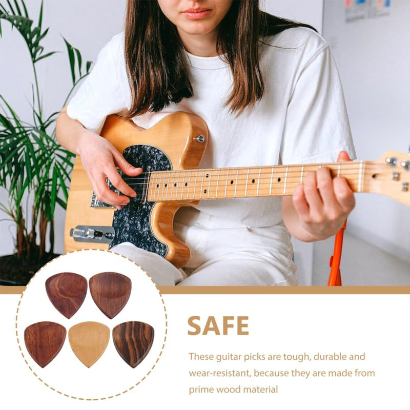 Alasum Pick Storage Box - Elegant Wooden Guitar Holder with 2 Natural Wood Picks Portable and Stylish Case for Guitar Accessories