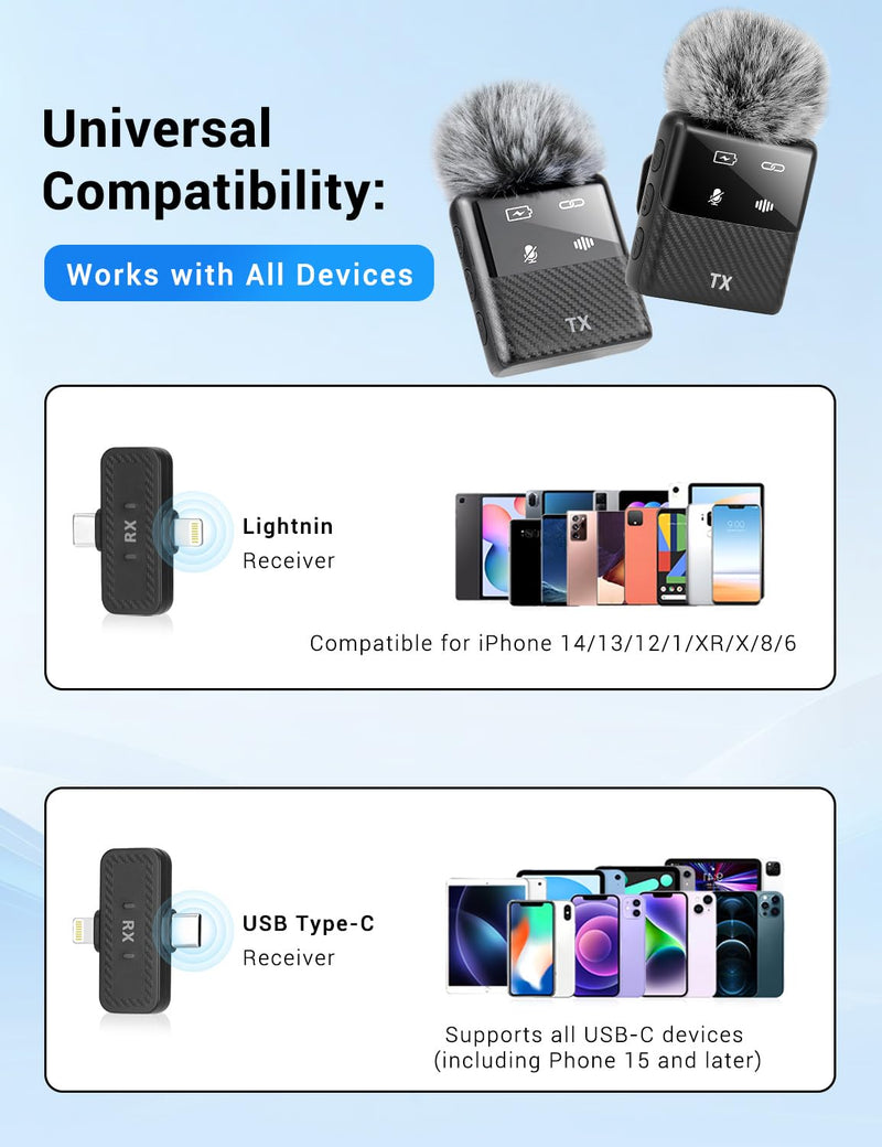 [AUSTRALIA] - Kairiyard Mini Wireless Lavalier Microphone for iPhone, iPad, Android Phone, Noise Reduction Plug and Play Magnetic Clip on Lapel Mic for Video Recording Podcast Vlogging 