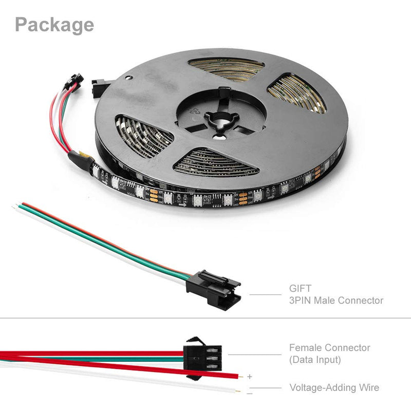 BTF-LIGHTING WS2811 Addressable LED Strip Ultra Bright 5050SMD RGB 60LED/m 20Pixels/m Multi-Colored Light Total 300LED 100Pixels 16.4FT DC12V IP65 Silicone Coating Waterproof(No Adapter or Controller) 60LEDs/m IP65 Silicone coating waterproof
