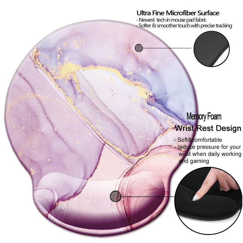 Memory Foam Wrist Support Mouse Pad Comfortable Padded Wrist Mousepads 9in X10in Desktop Notebook Mouse Mat (Marble Pretty Pink-Foam) Marble Pretty Pink-Foam