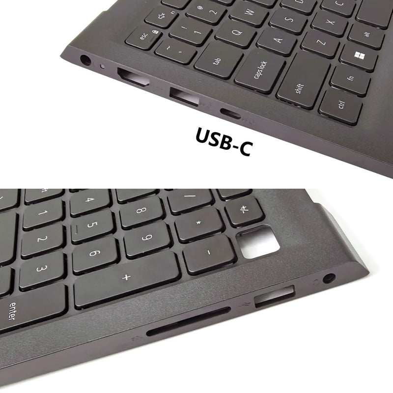 Replacement Upper Case Palmrest for Dell inspiron 15 3520, 3530 | for Dell Inspiron 15 3510, 3511, 3525, DC15250, US Layout Keyboard, USB-C Port, Black Plastic Top Cover, UMA Laptop Black Backlit