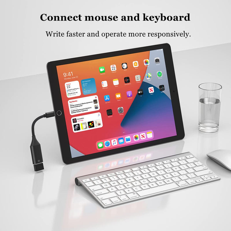 IVSHOWCO USB Camera Adapter for iPhone, USB OTG Cable Adapter for iPad Supports USB Flash Drive, Card Reader, Mouse, Keyboard, MIDI... Black