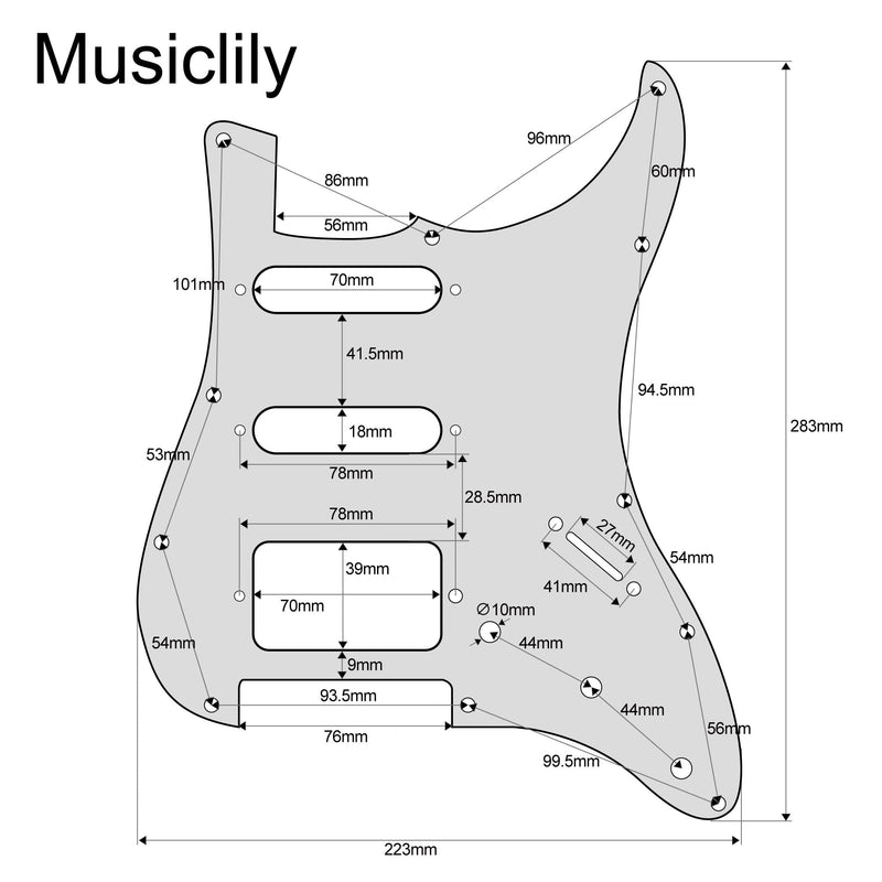 [AUSTRALIA] - Musiclily HSS 11 Hole Strat Pickguard ST Guitar Pick Guard Scratch Plate for Fender American/Mexican Standard Stratocaster Modern Style Electric Guitar,3Ply Black 3ply Black 