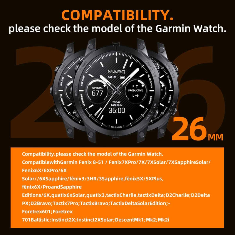 26mm Leather Bands Designed for Garmin Fenix 8 51mm/Fenix 6X/Fenix 7X/Fenix 5X Plus/Fenix 6X Pro/Fenix 3/Fenix 3 HR/Tactix Delta,Quickfit 26 Watch Nylon Bands