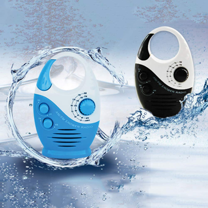 Waterproof Shower Radio, Splash Proof AM/FM Radio with Top Handle for Bathroom Outdoor Use - Built-in Speaker & Adjustable Volume(Blue and White) blue and white