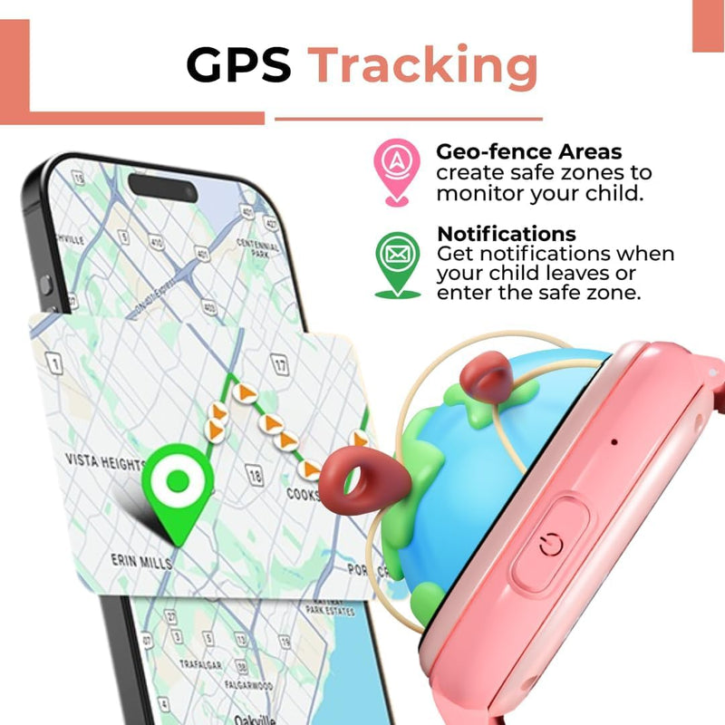 Smart Watch for Kids with GPS Tracker, Audio & Video Calling, SOS Alerts, HD Camera, Fitness Tracker, Parental Controls, Kids Smart Watch for Boys & Girls, Subscription Required (Pink) Pink