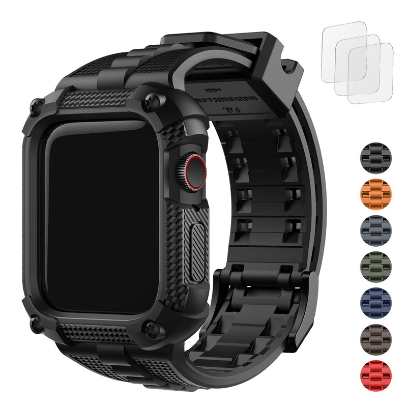 Fullmosa Compatible Stainless Steel Apple Watch Band with case 45mm Blue Grey & Compatible Silicone Apple Watch Band 45mm,Black