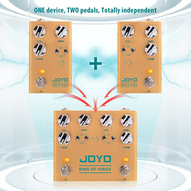 JOYO Dual Crunch Pure Analog Circuit Overdrive Effect Pedal with Independent Clipping for Electric Guitar - True Bypass (King of Kings R-20) Overdrive,Crunch,Analog Gold